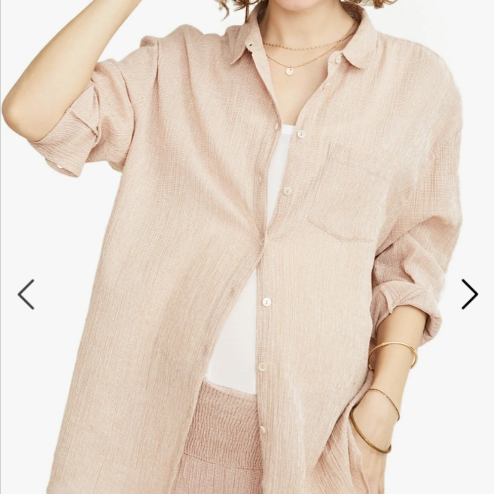 Hatch Maternity Pink Gauze Boyfriend button down